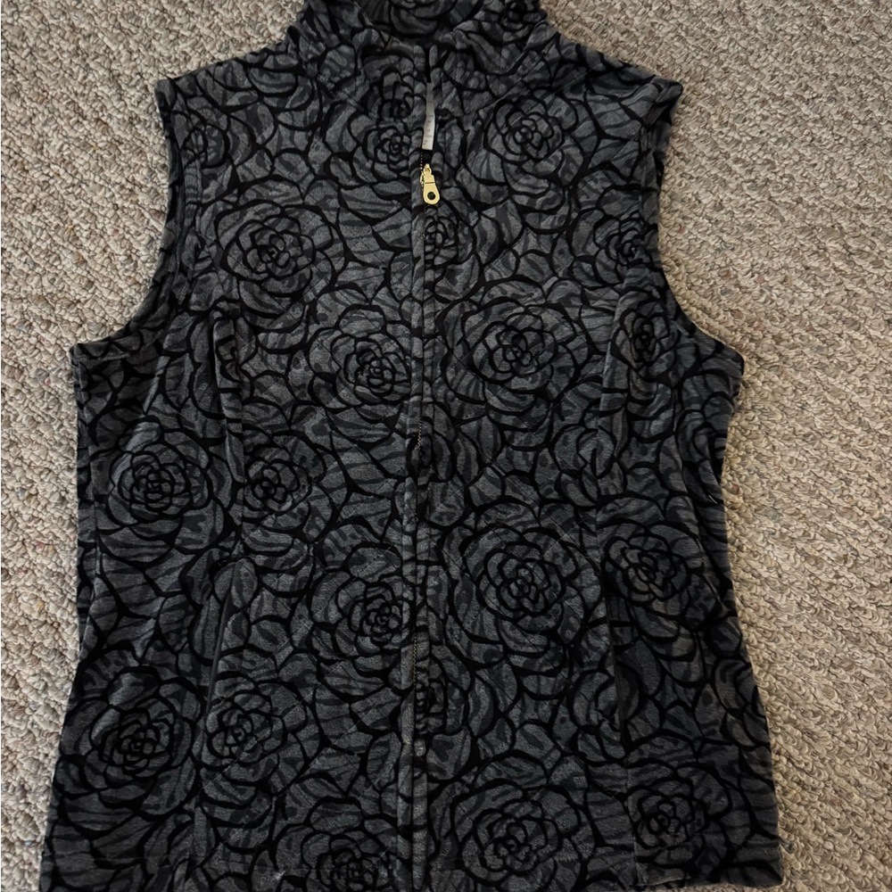 Charter Club Black and Gray Floral Vest